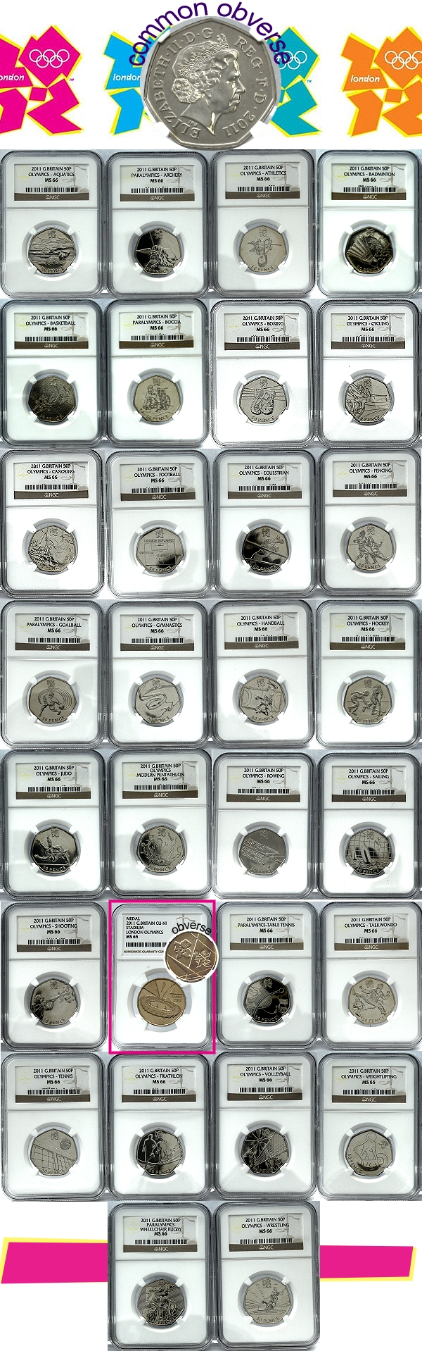 2011 30 Nickel Graded Coin Complete Set Great Britain London Olympics all are graded MS66 aaa