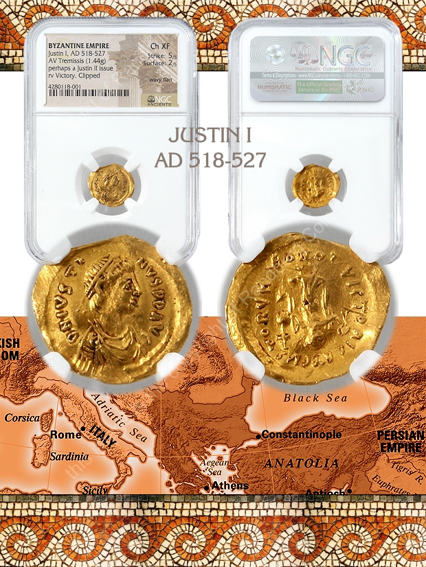 518 to 527 AD Justin I Byzantine Empire Grade Choice XF