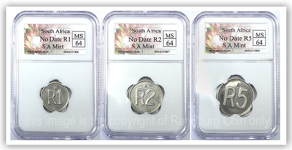 Republic of South Africa RARE MS64 Pattern Small A Set R1 R2 R5 Slabbed