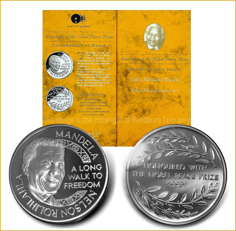 2001 Mandela Mint of Norway Commem Silver Nobel Peace Laureate Medal Pack