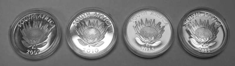 2009 2010 2011 2012 Protea Silver Proof R1 Coins 4X coins in capsules ob