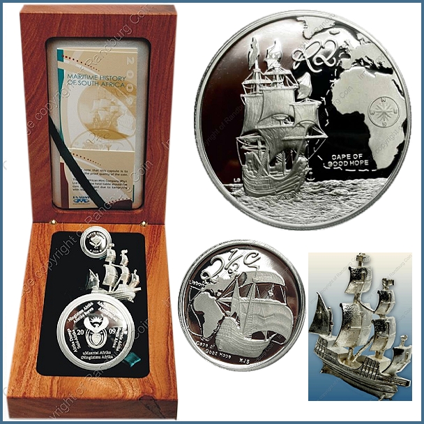 2009 Silver Proof Combo Set R2 and 2 Half cent SA Maritime History