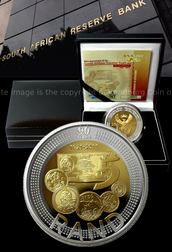 2011 R5 Silver Bi Colour Proof Coin 90th Annivrsary of the SA Reserve Bank
