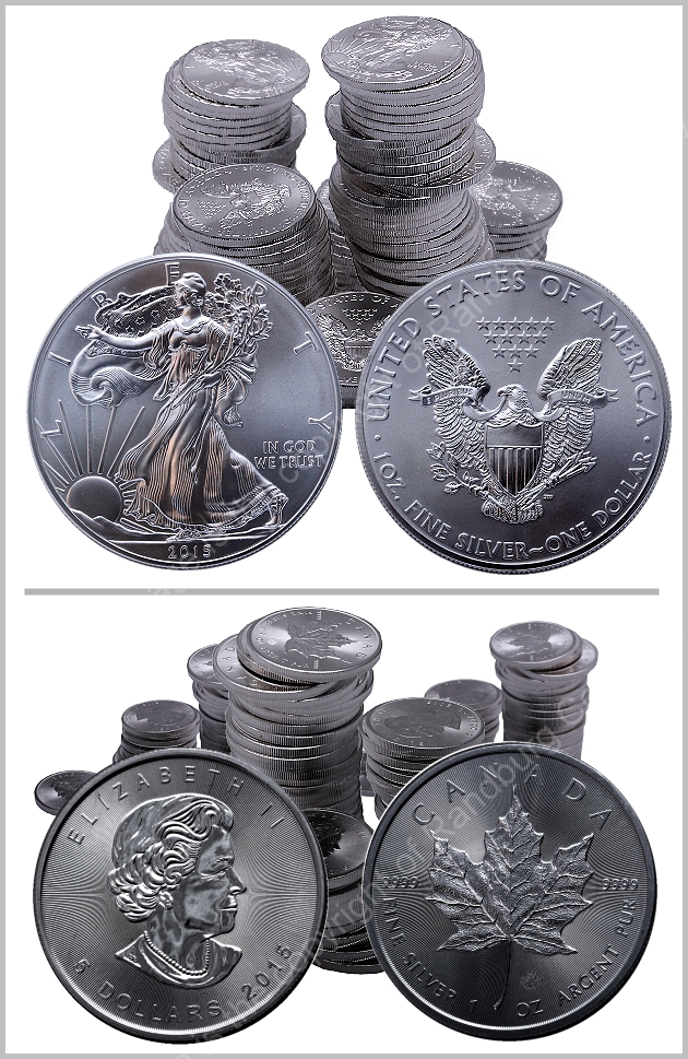 2015 1oz Silver Eagle 1 American Dollar and 2015 1oz Silver Maple 5 Canadian Dollars