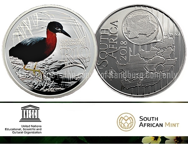 2018 Sterling Silver R10 Man and the Biosphere Coins Waterberg Biosphere Reserve White Backed Night Heron a