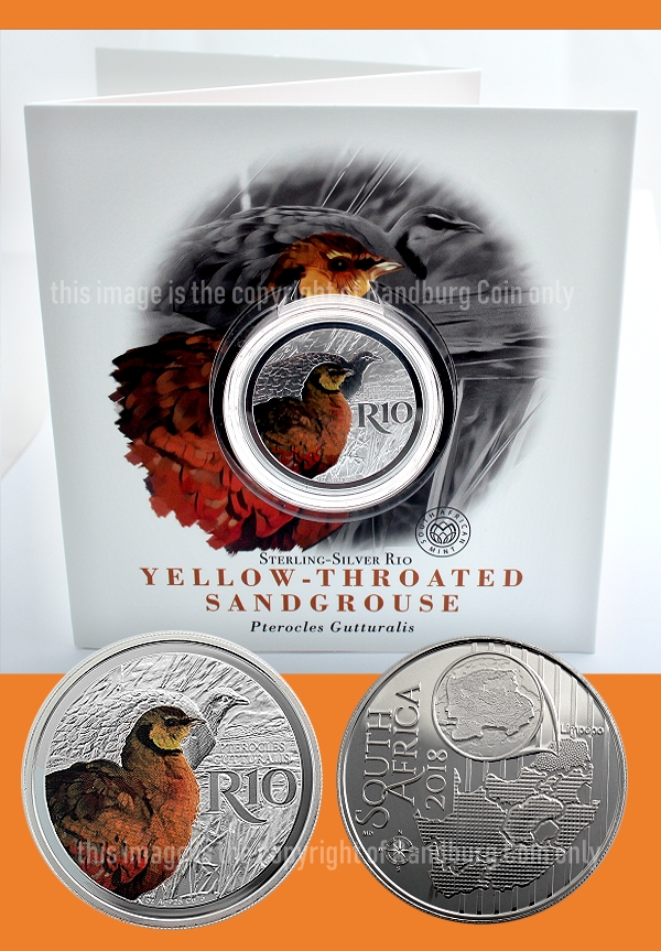 2018 Sterling Silver R10 Man and the Biosphere Coins Waterberg Biosphere Reserve Yellow Throated Sand Grouse