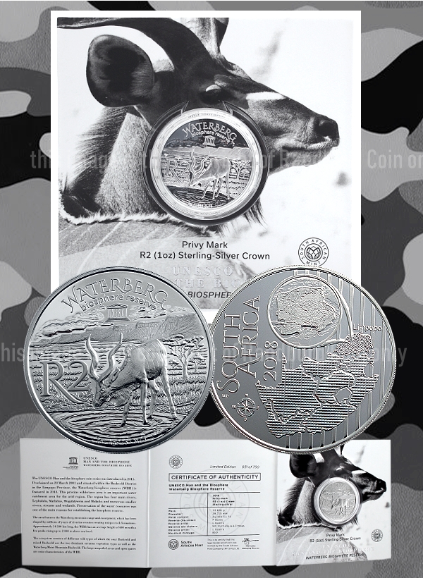 2018 Sterling Silver R2 Man and the Biosphere Coin Waterberg Biosphere Reserve Kudu