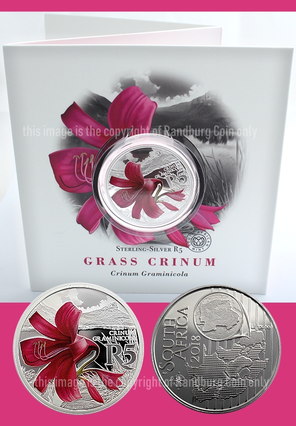 2018 Sterling Silver R5 Man and the Biosphere Coins Waterberg Biosphere Reserve Grass Crinum