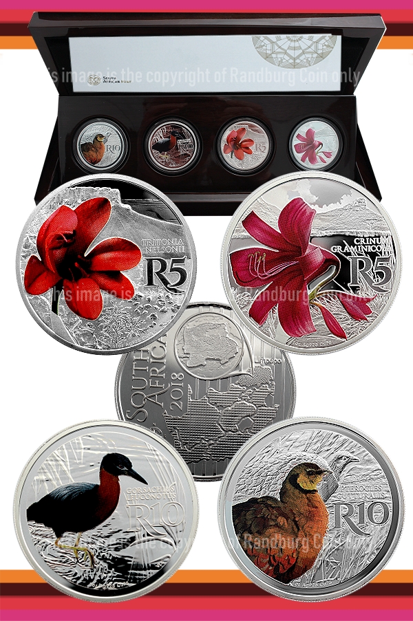 2018 Sterling Silver R5 R10 Man and the Biosphere 4 Coins Waterberg Biosphere Reserve Prestige Set