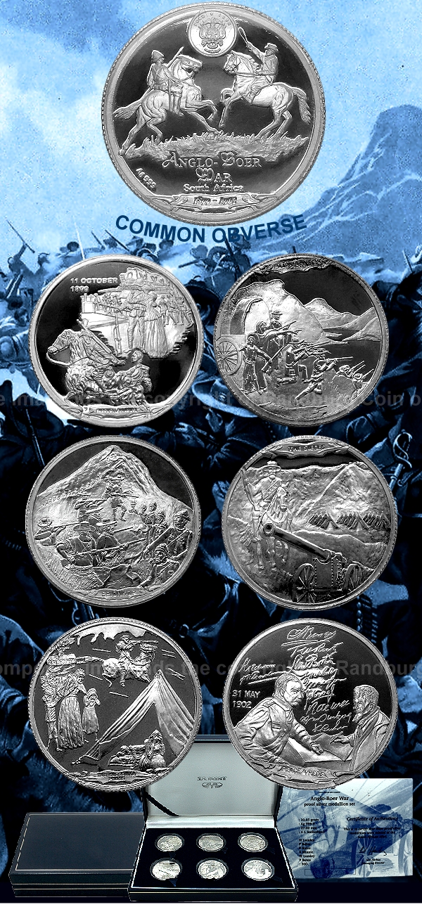Anglo Boer War 1899 to 1902 Proof Silver 6 x 10.65grams Medallion Set