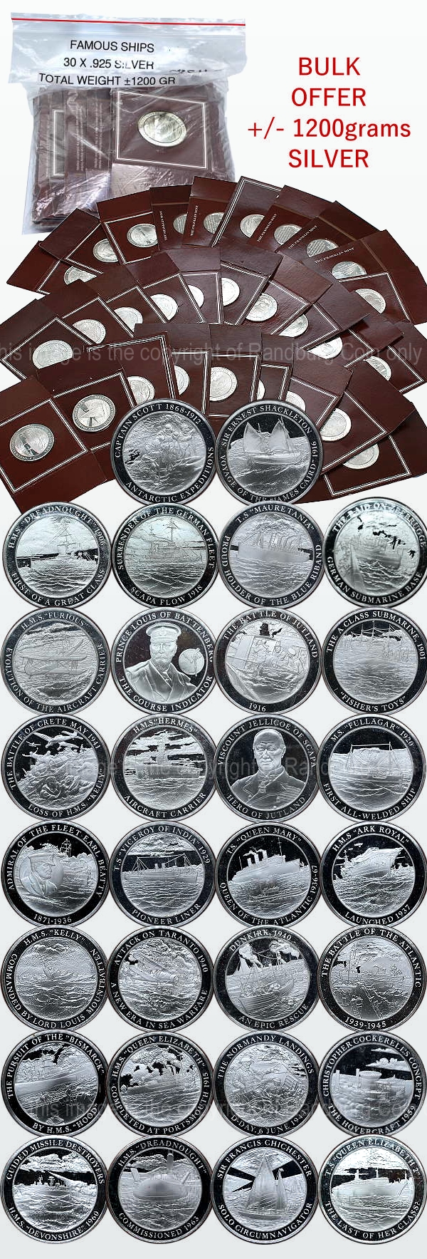 Famous Ships 30 X Sterling Silver Medallion Collection