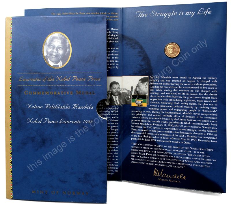 1993 MN Mandela Gold Tenth oz Nobel Laureate Honoured with the Nobel Peace Prize medal card presentation