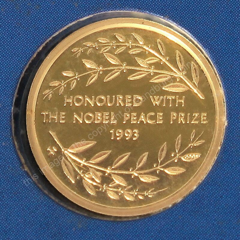 1993 MN Mandela Gold Tenth oz Nobel Laureate Honoured with the Nobel Peace Prize medal rev