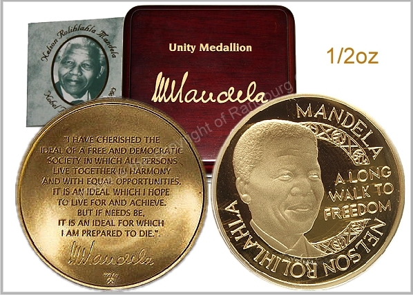 2010 Mandela Gold Proof Half oz Mandela Unity Medallion Mint Norway