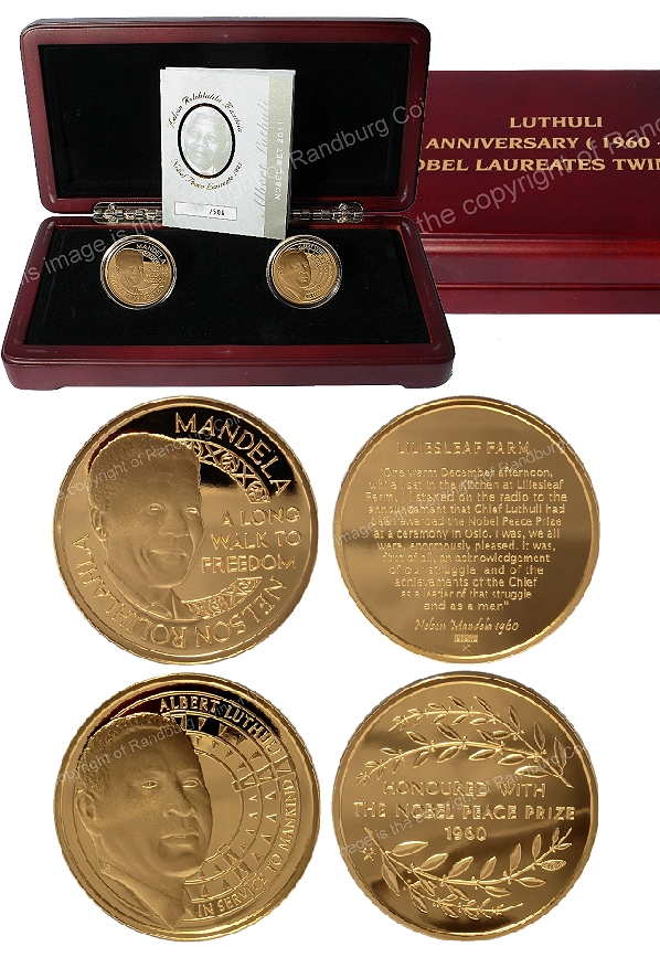 2011 Norway SA Luthuli Anniversary 1960 to 2010 Set Gold Mandela Half oz medal composite