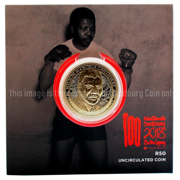 2018 R50 Aluminium Bronze Uncirculated Coin Mandela Centenary front cover ob