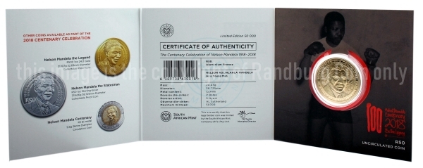 2018 R50 Aluminium Bronze Uncirculated Coin Mandela Centenary front cover open rev a