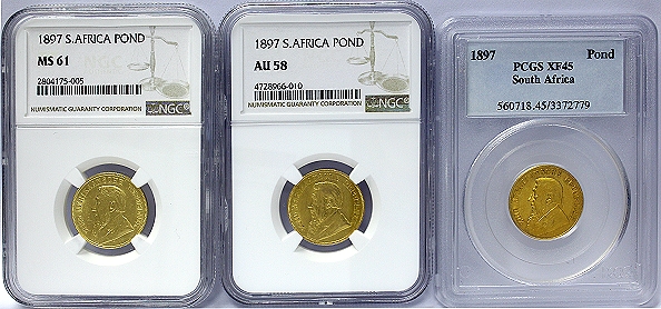 1897 Gold ZAR Ponde MS61 AU58 XF45