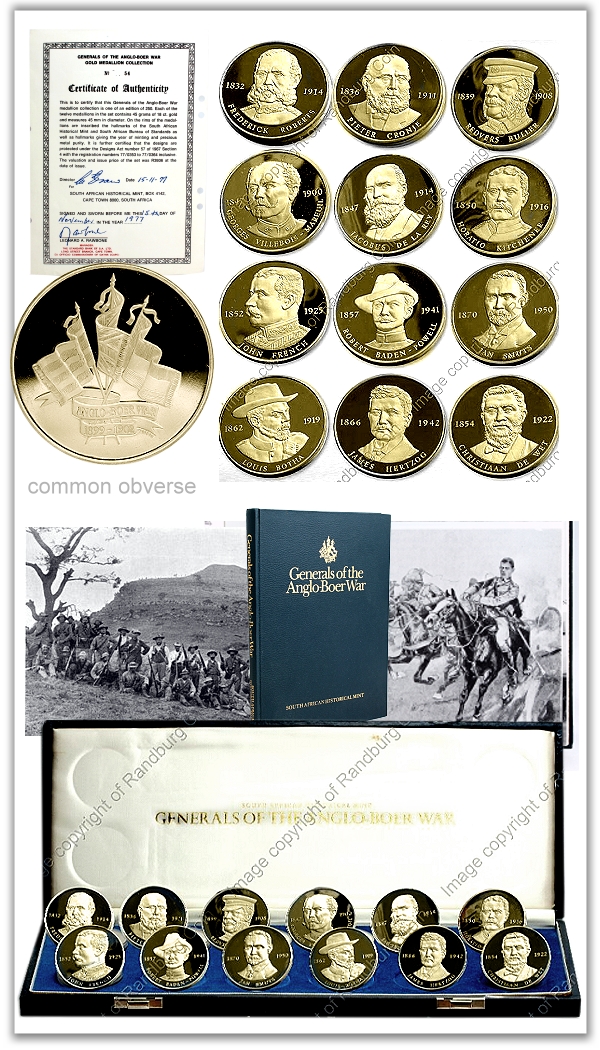1977 18ct Gold Generals Anglo Boer War 12 Medallion Collectors Set