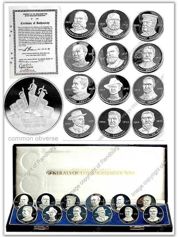 1977 Sterling Silver Generals Anglo Boer War 12 Medallion Collectors Set