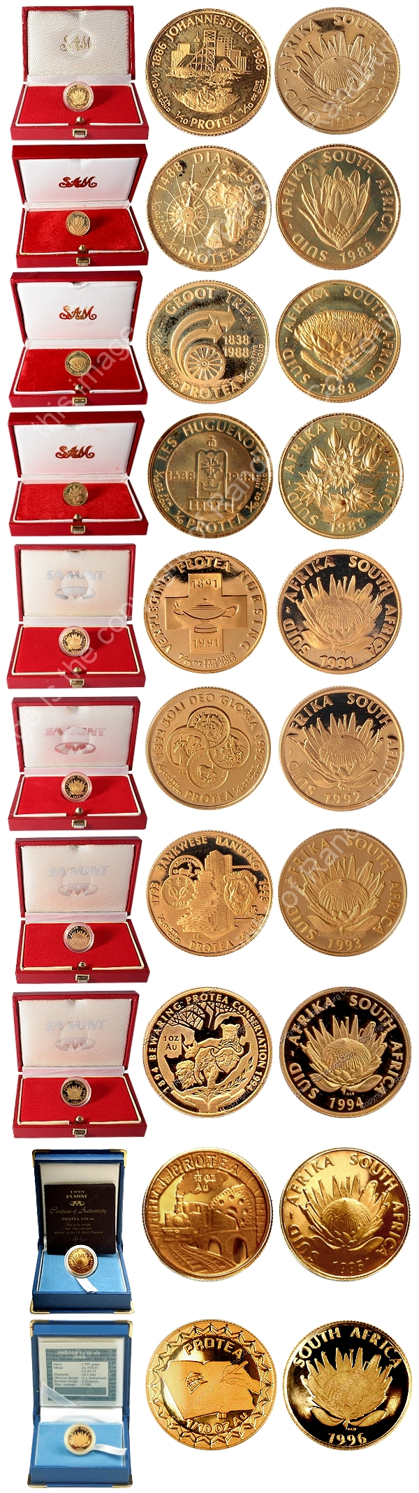 1986 88D G H 1991 1992 1993 1994 95 96 Gold Protea Tenth oz Coins