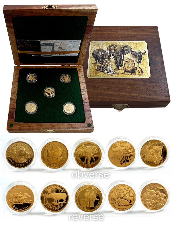 1994 95 96 97 98 Gold Quarter oz Lion Rhino Elephant Buffalo Leopard Coin Big 5 Set