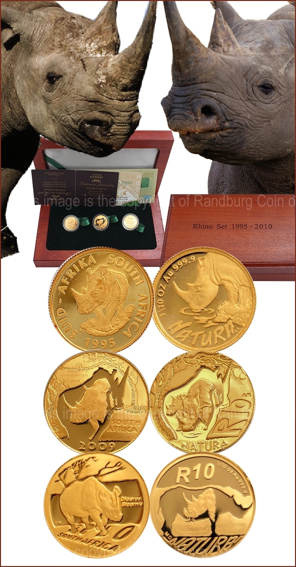 1995 2009 2010 Gold 3 X Tenth oz Natura Rhino Coin Set aa