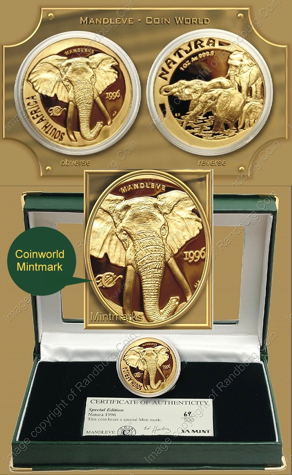 1996 Gold Proof Natura Elephant Mandleve 1oz ob and rev
