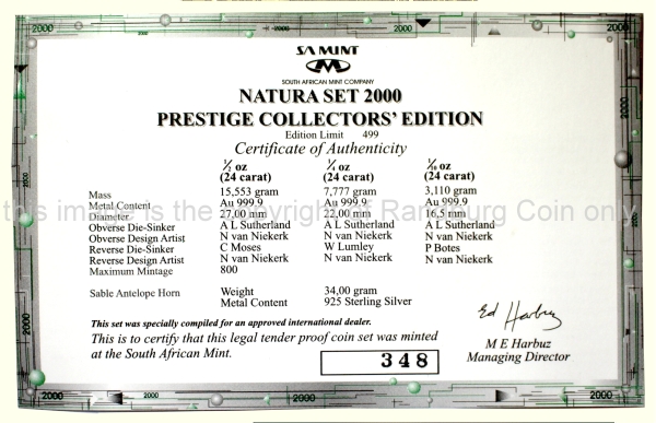 2000 Gold Natura Prestige Collectors Set 1oz Half Quarter oz Tenth oz cert2