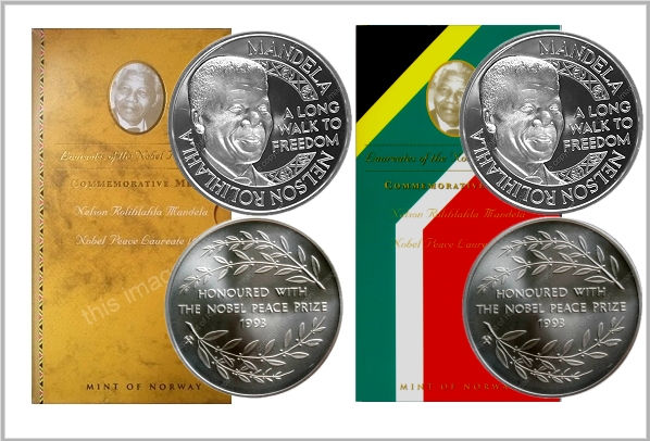 2001 and 2010 Mandela Silver Proof 1 oz Mandela Laureate Medallions Mint Norway