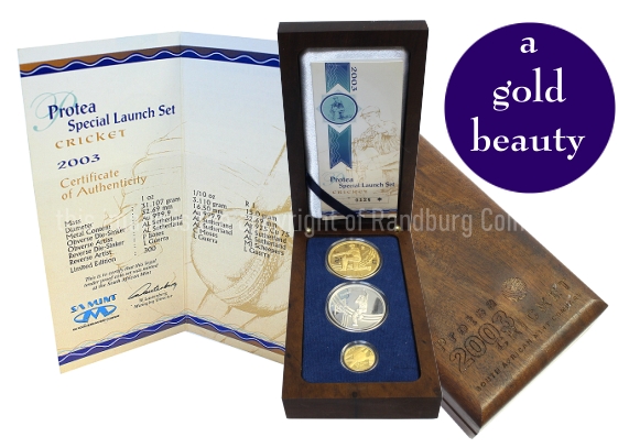 2003 1oz Gold Cricket Protea Special Mintmarked 3 coin Launch Set aa