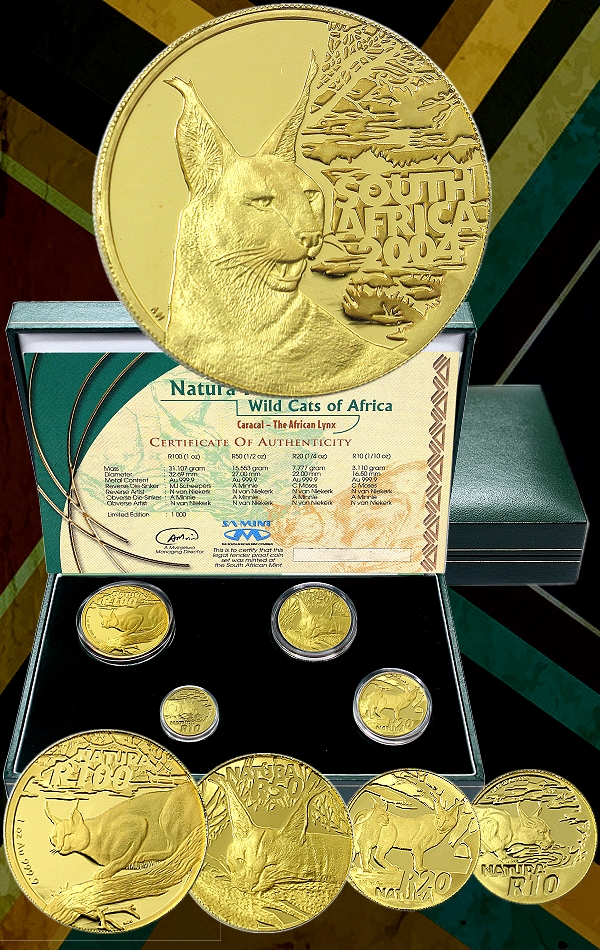 2004 Gold 1oz Half Quarter Tenth oz Caracal Wild Cats of Africa Natura 4 Coin Proof Set