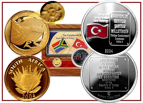 2004 Mandela Gold Proof R5 Tenth oz Constitution MMark with Medallion set a