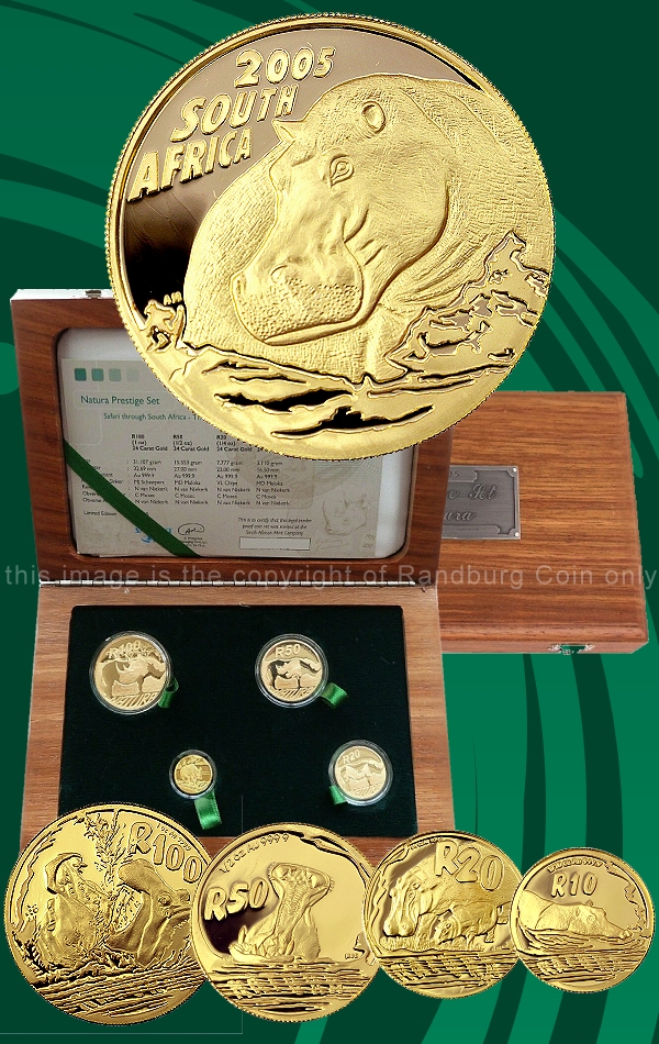 2005 Gold 1oz Half Quarter Tenth oz Hippo Giants of Africa Natura 4 Coin Proof Prestige Set