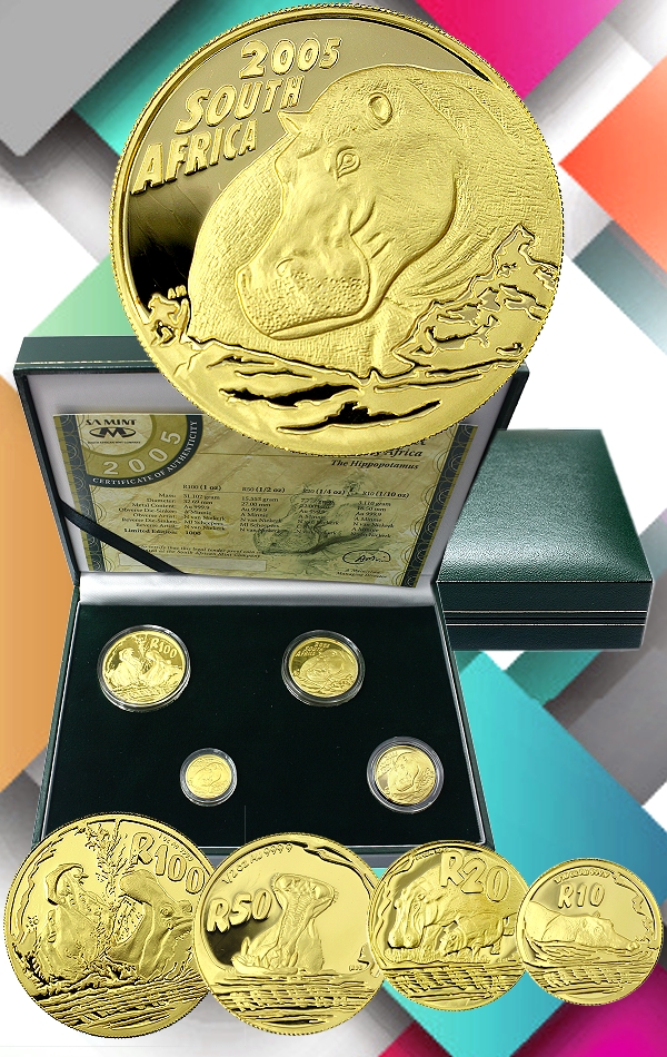 2005 Gold 1oz Half Quarter Tenth oz Hippo Giants of Africa Natura 4 Coin Proof Set