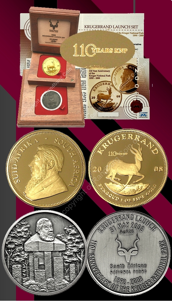 2008 1oz Gold Krugerrand Launch Set 110 year Anniversary Kruger Nat Park Mintmark a
