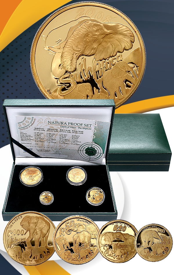 2008 Gold 1oz Half Quarter Tenth oz Elephant Giants of Africa Natura 4 Coin Proof Set