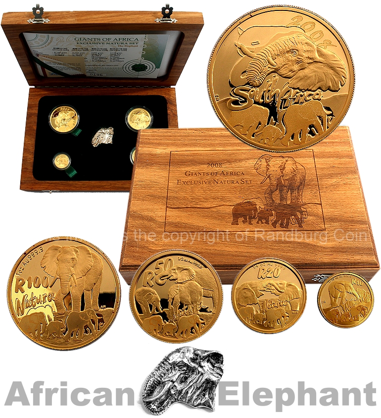 2008 Gold 1oz Half oz Quarter oz Tenth oz Natura Elephant Exclusive Set