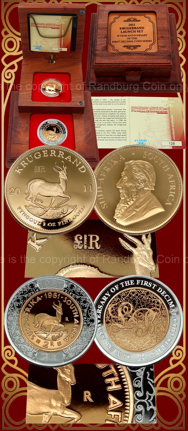 2011 Gold Proof 1oz Krugerrand and Half oz Medallion 50th Yr Anniversary of First Decimal Coin series Launch Set