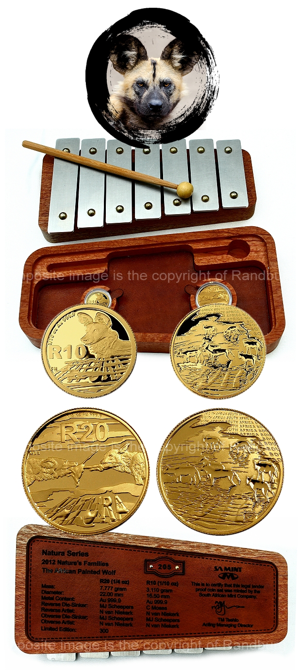 2012 Gold Quarter oz R20 and Tenth oz R10 Natura Series Natures Families African Painted Wolf Set