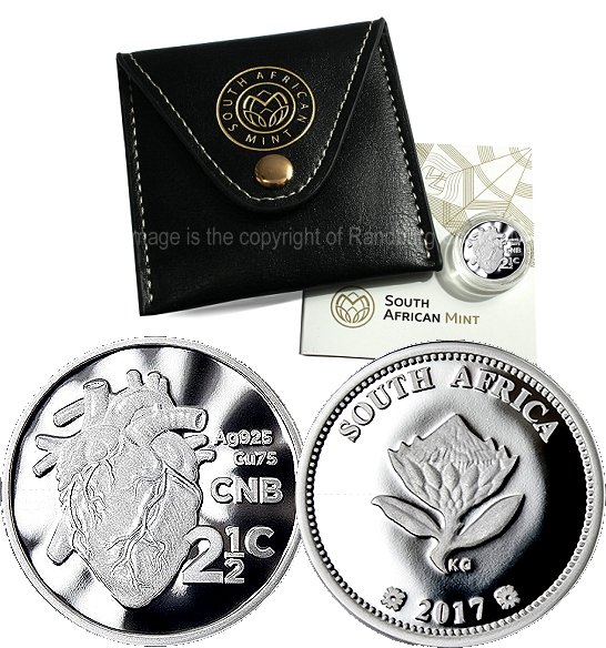 2017 Silver Tickey Silver Heart Transplant Proof Coin South African Inventions Tickey composite