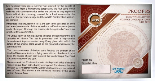 2015 R5 Proof Bimetal Bicentennial of the Coinage of Griqua Town cert ob