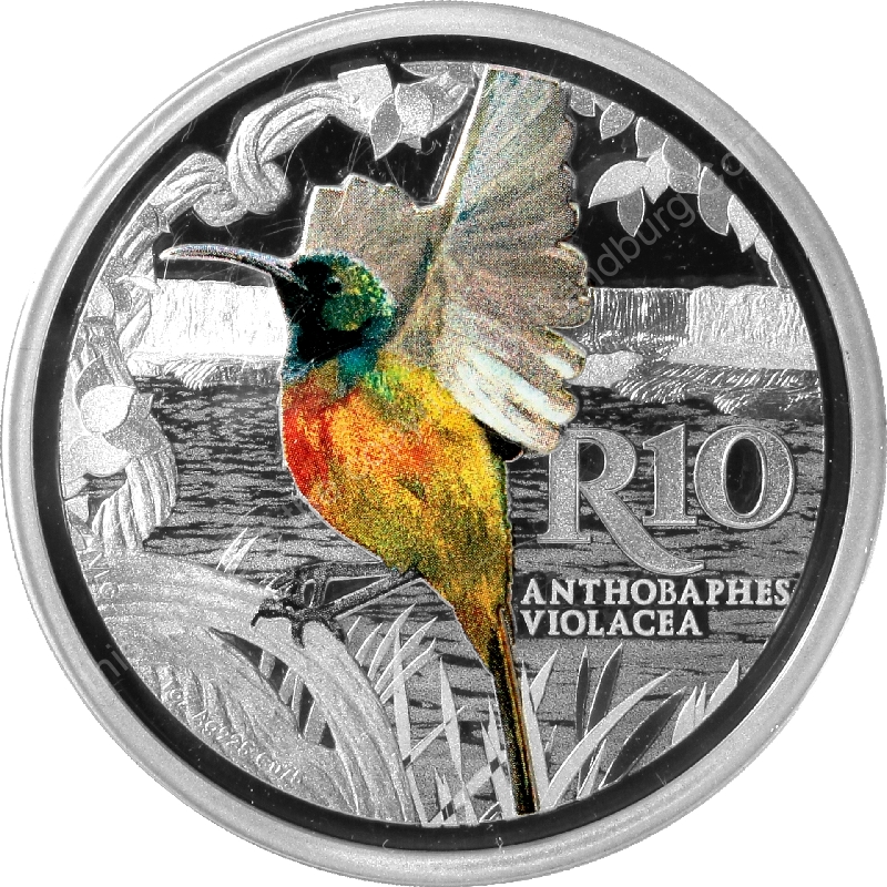 2016 R10 1oz Sterling Silver color Sunbird Kogelberg Biosphere coin rev