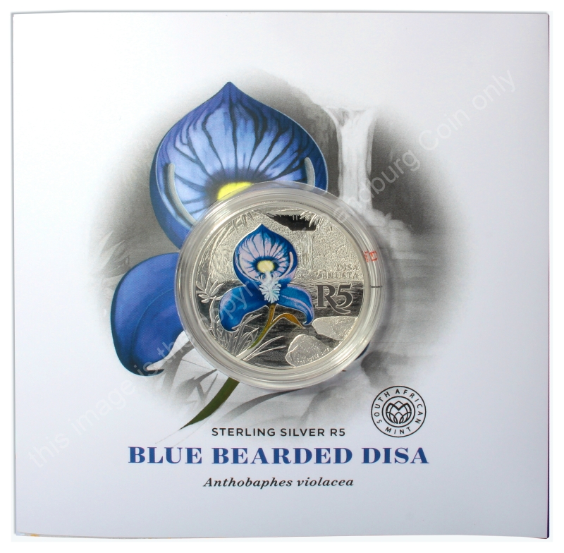2016 R5 1oz Sterling Silver color Blue Bearded Disa Kogelberg Biosphere on card