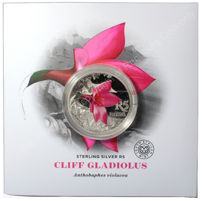 2016 R5 1oz Sterling Silver color Cliff Gladiolus Kogelberg Biosphere on card