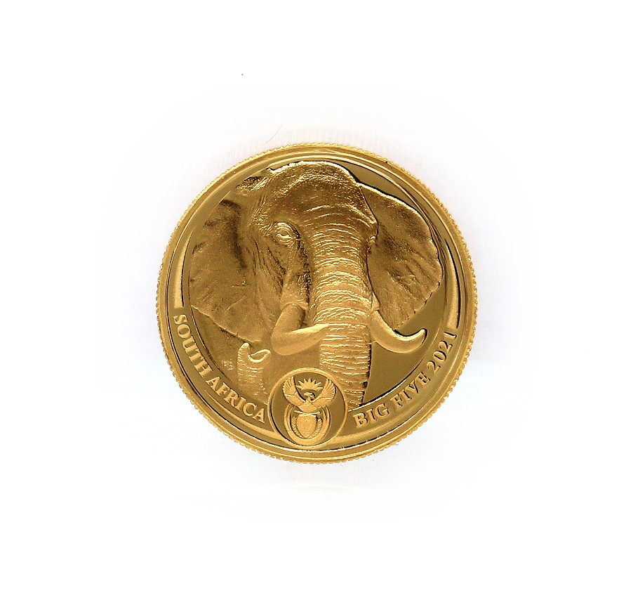 2021 Gold R50 Quarter oz Elephant Big Five Series II coin ob