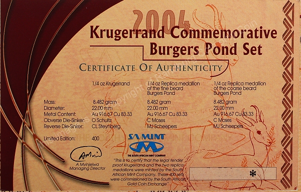 2004 Gold Quarter oz Burgers 130 Year Anniversary 3 Coin Set cert ob