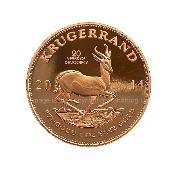 2014 1oz Krugerrand mintmarked plus 1oz Sterling Silver Medallion 20Yr Democracy Launch Set Gold coin rev
