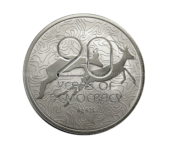 2014 1oz Krugerrand mintmarked plus 1oz Sterling Silver Medallion 20Yr Democracy Launch Set Silver coin rev