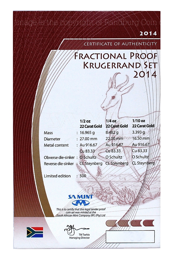 2014 Krugerrand Fractional Proof 3 Coin Set cert ob